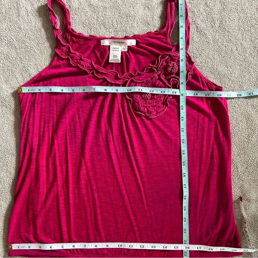 Studio M Embellished Pink Ruffled Tank Top - Picture 10 of 12